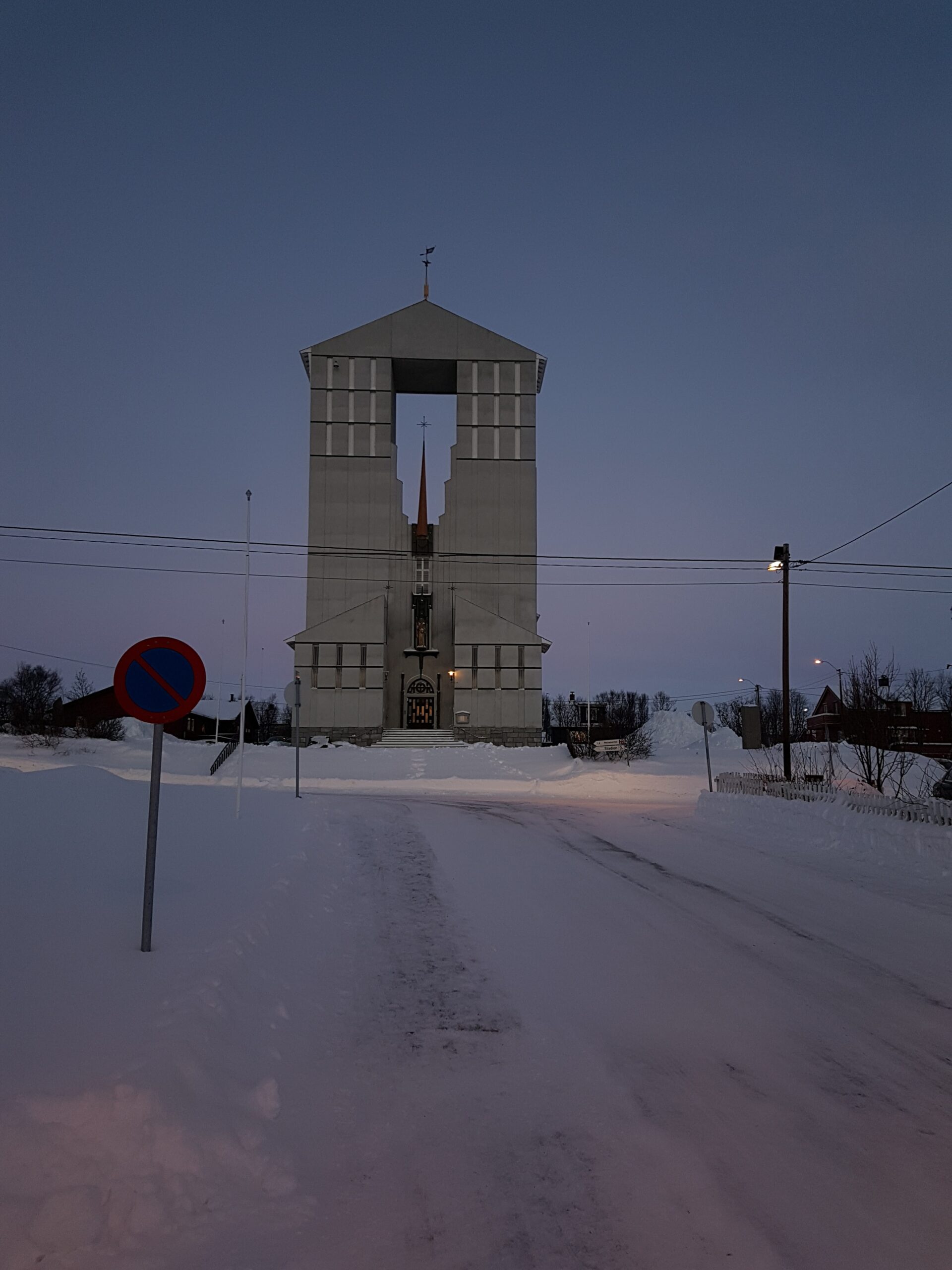 Church of Arctic Sea in Vadsø, at noon, during the Polar Night