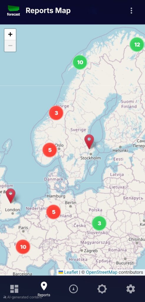 Aurora forecast app with world map